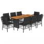 Preview: 9-tlg. Garten-Essgruppe mit Kissen Schwarz Poly Rattan