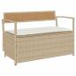 Preview: Gartenbank mit Stauraum und Kissen Beige Poly Rattan