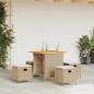 Preview: ARDEBO.de - 5-tlg. Garten-Essgruppe mit Kissen Beige Poly Rattan