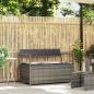 Preview: ARDEBO.de - Gartenbank mit Stauraum und Kissen Grau Poly Rattan