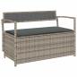 Preview: Gartenbank mit Stauraum und Kissen Grau Poly Rattan