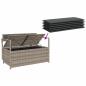 Preview: Gartenbank mit Stauraum und Kissen Grau Poly Rattan
