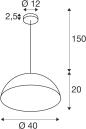 Preview: SLV FORCHINI M 40 Pendelleuchte, E27, Pendellänge 150cm, 1x max. 40W, Ø 40cm, Stahl, matt schwarz/matt gold (1008536)