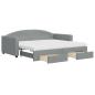Preview: Tagesbett Ausziehbar mit Schubladen Hellgrau 90x190 cm Stoff