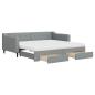 Preview: Tagesbett Ausziehbar mit Schubladen Hellgrau 90x190 cm Stoff