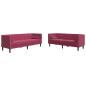 Preview: 2-tlg. Chesterfield-Sofa-Set mit Nackenrollen Rot Samt