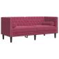 Preview: 3-tlg. Chesterfield-Sofa-Set mit Nackenrollen Weinrot Samt