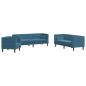 Preview: 3-tlg. Chesterfield-Sofa-Set mit Nackenrollen Blau Samt