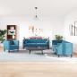 Preview: 3-tlg. Chesterfield-Sofa-Set mit Nackenrollen Blau Samt