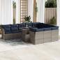 Preview: ARDEBO.de - 11-tlg. Garten-Sofagarnitur mit Kissen Grau Poly Rattan Akazie