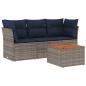 Preview: 4-tlg. Garten-Sofagarnitur mit Kissen Grau Poly Rattan