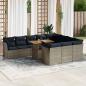 Preview: ARDEBO.de - 11-tlg. Garten-Sofagarnitur mit Kissen Grau Poly Rattan