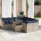 Preview: ARDEBO.de - 9-tlg. Garten-Sofagarnitur mit Kissen Grau Poly Rattan Akazie