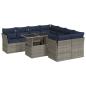 Preview: 9-tlg. Garten-Sofagarnitur mit Kissen Grau Poly Rattan Akazie