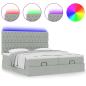 Preview: Ottoman-Bett mit Matratzen & LEDs Hellgrau 200x200 cm Samt
