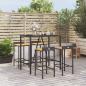 Preview: ARDEBO.de - 5-tlg. Gartenbar-Set Schwarz Poly Rattan & Massivholz Akazie