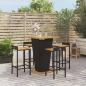 Preview: ARDEBO.de - 5-tlg. Gartenbar-Set Schwarz Poly Rattan & Massivholz Akazie