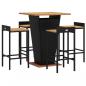 Preview: 5-tlg. Gartenbar-Set Schwarz Poly Rattan & Massivholz Akazie
