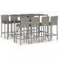 Preview: 9-tlg. Gartenbar-Set mit Kissen Grau Poly Rattan