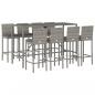 Preview: 9-tlg. Gartenbar-Set mit Kissen Grau Poly Rattan