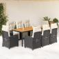 Preview: ARDEBO.de - 9-tlg. Garten-Essgruppe mit Kissen Schwarz Poly Rattan