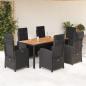 Preview: ARDEBO.de - 7-tlg. Garten-Essgruppe mit Kissen Schwarz Poly Rattan