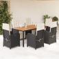Preview: ARDEBO.de - 7-tlg. Garten-Essgruppe mit Kissen Schwarz Poly Rattan