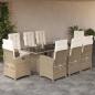 Preview: ARDEBO.de - 9-tlg. Garten-Essgruppe mit Kissen Beige Poly Rattan
