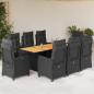 Preview: ARDEBO.de - 9-tlg. Garten-Essgruppe mit Kissen Schwarz Poly Rattan