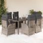 Preview: ARDEBO.de - 7-tlg. Garten-Essgruppe mit Kissen Grau Poly Rattan