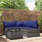 Preview: ARDEBO.de - 4-tlg. Garten-Lounge-Set mit Kissen Grau Poly Rattan