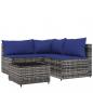 Preview: 4-tlg. Garten-Lounge-Set mit Kissen Grau Poly Rattan