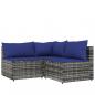Preview: 4-tlg. Garten-Lounge-Set mit Kissen Grau Poly Rattan