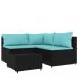 Preview: 4-tlg. Garten-Lounge-Set mit Kissen Schwarz Poly Rattan