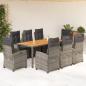 Preview: ARDEBO.de - 9-tlg. Garten-Essgruppe mit Kissen Grau Poly Rattan