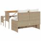 Preview: 3-tlg. Garten-Essgruppe mit Kissen Beige Poly Rattan