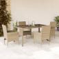 Preview: ARDEBO.de - 5-tlg. Garten-Essgruppe mit Kissen Beige Poly Rattan und Glas