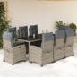 Preview: ARDEBO.de - 9-tlg. Garten-Essgruppe mit Kissen Grau Poly Rattan