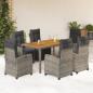 Preview: ARDEBO.de - 7-tlg. Garten-Essgruppe mit Kissen Grau Poly Rattan