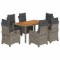 Preview: 7-tlg. Garten-Essgruppe mit Kissen Grau Poly Rattan