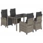 Preview: 5-tlg. Garten-Essgruppe mit Kissen Grau Poly Rattan