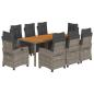 Preview: 9-tlg. Garten-Essgruppe mit Kissen Grau Poly Rattan