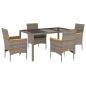 Preview: 5-tlg. Garten-Essgruppe mit Kissen Grau Poly Rattan und Glas