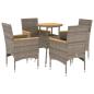 Preview: 5-tlg. Garten-Essgruppe mit Kissen Grau Poly Rattan Akazie