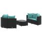 Preview: 5-tlg. Garten-Sofagarnitur mit Kissen Schwarz Poly Rattan