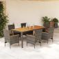 Preview: ARDEBO.de - 7-tlg. Garten-Essgruppe mit Kissen Grau Poly Rattan Akazie
