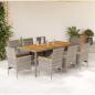 Preview: ARDEBO.de - 9-tlg. Garten-Essgruppe mit Kissen Grau Poly Rattan Akazie