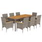 Preview: 9-tlg. Garten-Essgruppe mit Kissen Grau Poly Rattan Akazie