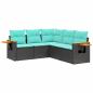 Preview: 5-tlg. Garten-Sofagarnitur mit Kissen Schwarz Poly Rattan