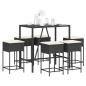 Preview: ARDEBO.de - 7-tlg. Gartenbar-Set mit Kissen Schwarz Poly Rattan